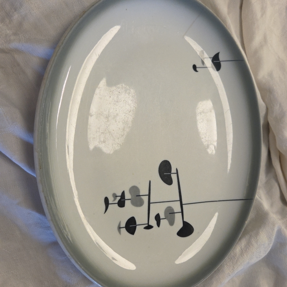 MCM Shenango Mobile Grey And Navy 11 In Oval Serving Platter 1950s